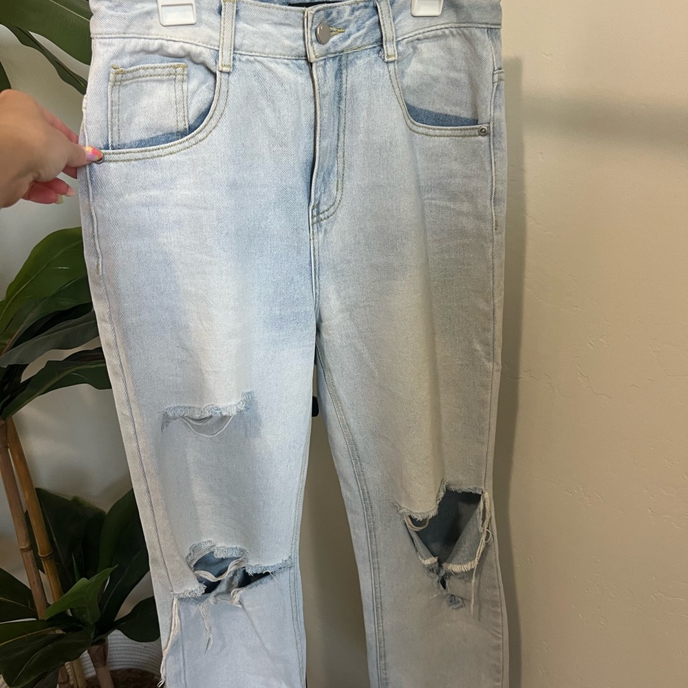 English Factory Light Blue Distressed Boyfriend Jeans